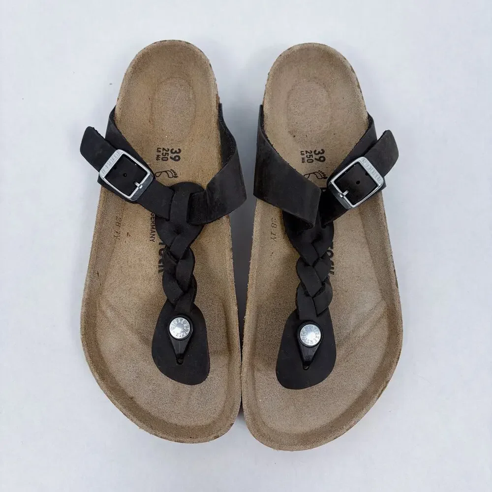 Birkenstock Gizeh Braided Oiled Leather Sandal in Black 39 - Picture 3 of 6